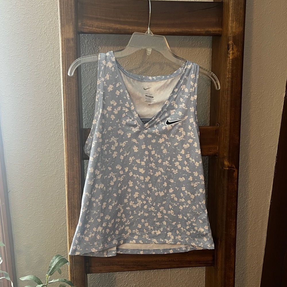 Nike Court Dri-FIT Blue White Floral Victory Tank Top • Size Women Small